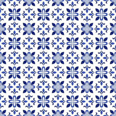 Azulejos Portekiz geleneksel süs taşı, mavi ve beyaz pürüzsüz desen