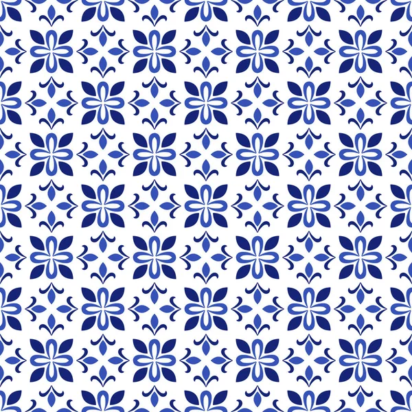 Azulejos portuguese traditional ornamental tile, blue and white seamless pattern — Stock Vector