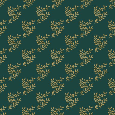 Yeşil arkaplanda soyut renk dalları olan kusursuz desen