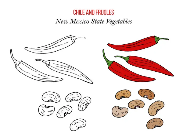 Chile pepř a frijoles pinto fazole, oficiální New Mexico State zelenina — Stockový vektor