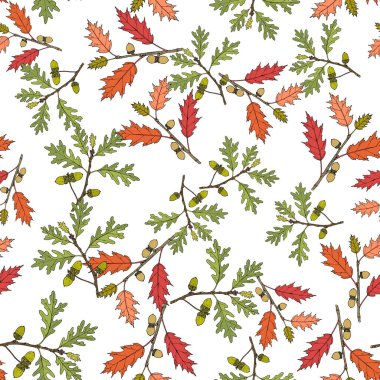 Beyaz ve kırmızı meşe dallı pürüzsüz desen