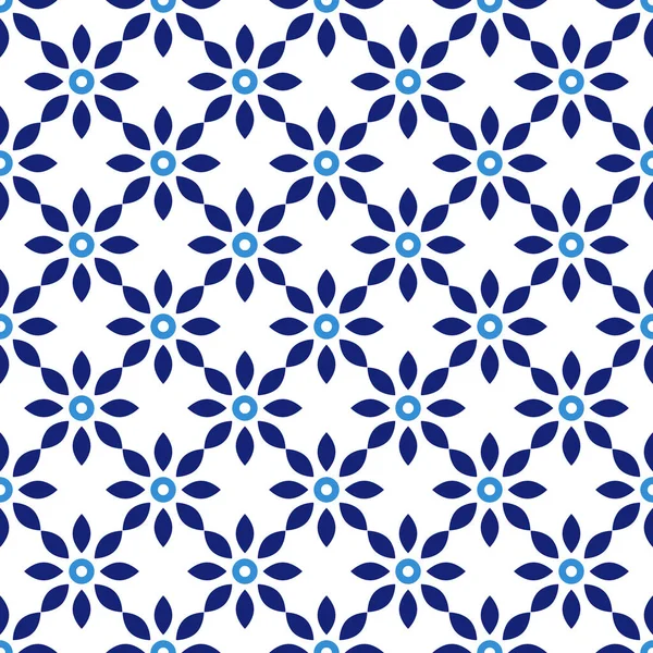 Azulejos carrelage traditionnel portugais ornemental, motif sans couture bleu et blanc — Image vectorielle