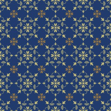 Koyu mavi arka plan ve güzel altın süslemeler.