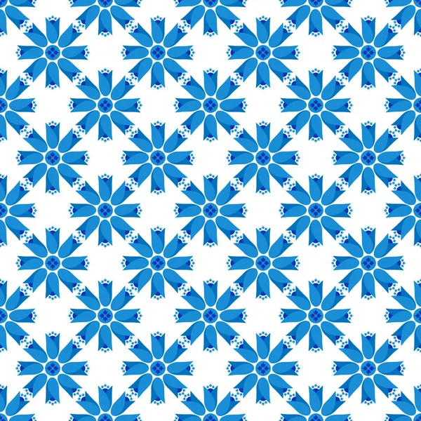Azulejos portugál hagyományos díszcserép, kék és fehér zökkenőmentes minta — Stock Vector