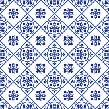 Azulejos Portekiz geleneksel süs taşı, mavi ve beyaz pürüzsüz desen