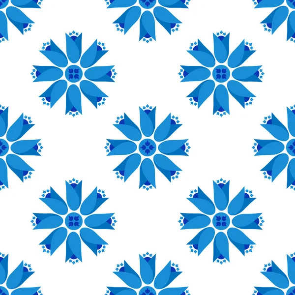 Azulejos portuguesa tradicional azulejo ornamental, azul y blanco patrón sin costura — Vector de stock