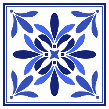 Azulejos Portekiz geleneksel süs taşı, mavi ve beyaz desenli