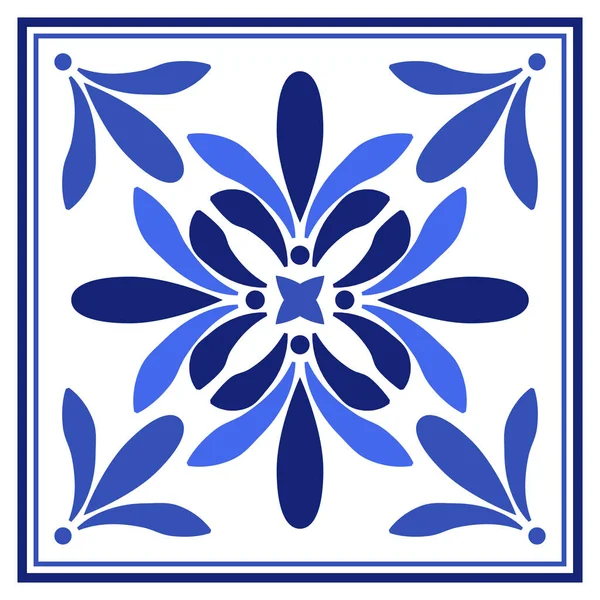 Azulejos portugalský tradiční ornamentální dlaždice, modrý a bílý vzor — Stockový vektor