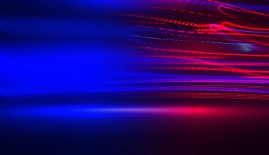 Ultraviyole neon ışıltılı karanlık soyut fütüristik arka plan. Lazer neon hatları, dalgalar. Kulüp partisi. 3d illüstrasyon