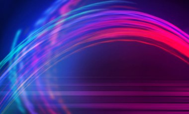 Ultraviyole neon ışıltılı karanlık soyut fütüristik arka plan. Lazer neon hatları, dalgalar. Kulüp partisi. 3d illüstrasyon