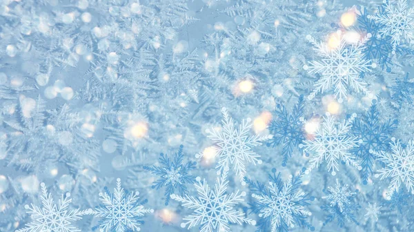 Abstrakter Hintergrund Weihnachten Leuchtend Farbige Verschwommene Lichter Bokeh Neonglut Schneeflocken — Stockfoto