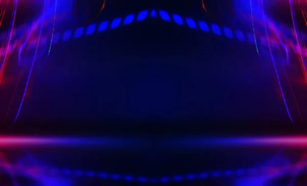 Donkere Abstracte Futuristische Achtergrond Met Ultraviolette Neon Gloed Laserneonlijnen Golven — Stockfoto