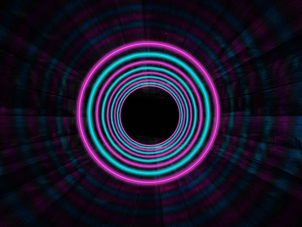 Scuro Sfondo Fantascientifico Astratto Spettro Luce Neon Una Forma Circolare — Foto Stock
