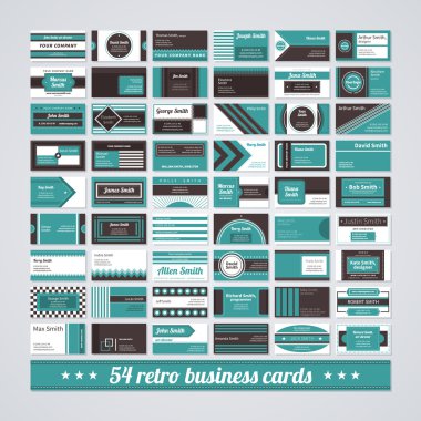 Set of different business cards in retro style. clipart