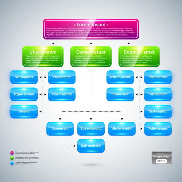 Organigrama con elementos brillantes de colores — Vector de stock