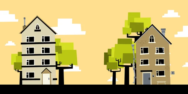 房屋和一些树木 — 图库矢量图片