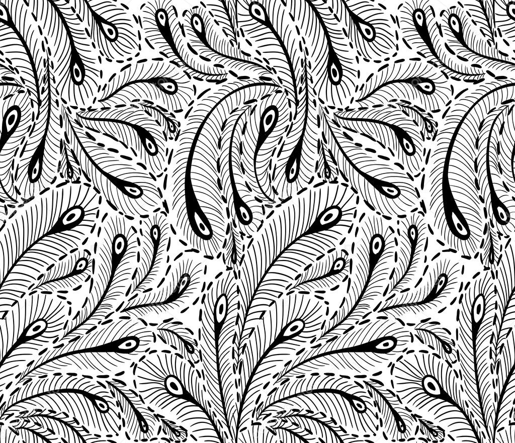 Seamless doodle peacock feathers pattern ⬇ Vector Image by ...