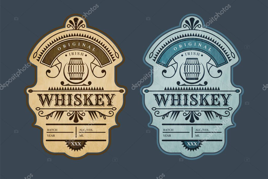 Classic vintage frame for labels. Set of vintage whiskey labels. Alcohol emblem.Place for text. Suitable for whiskey, rum and premium products. Alcohol label.