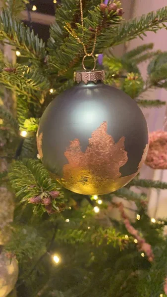 Traditional Bauble Christmas Tree Blue Grey Gold Leaf — Stockfoto