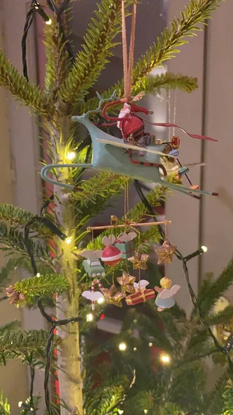 Unusual Christmas Decoration Showing Santa Riding Reindeer Lots Presents Stars — Stockfoto