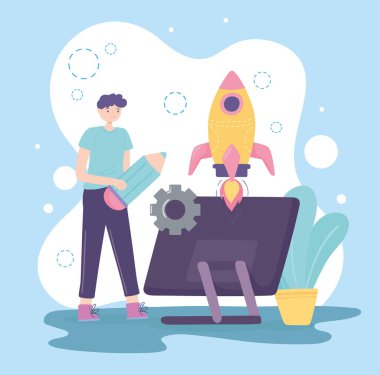 bilgisayarda çalışan adam