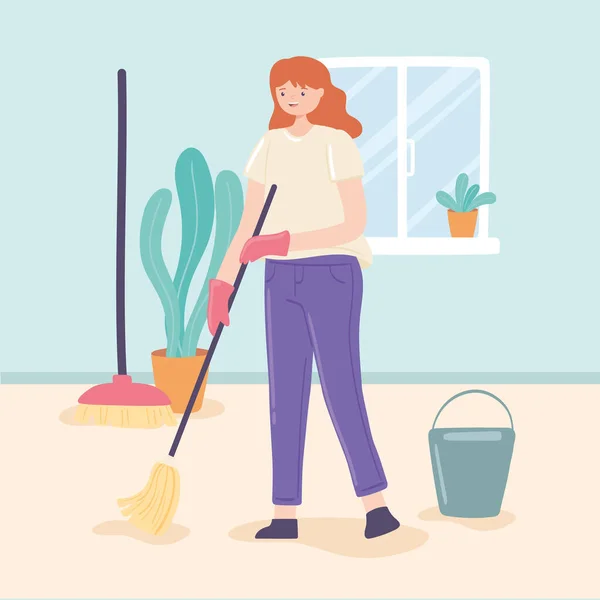 Femme nettoyant à la maison — Image vectorielle