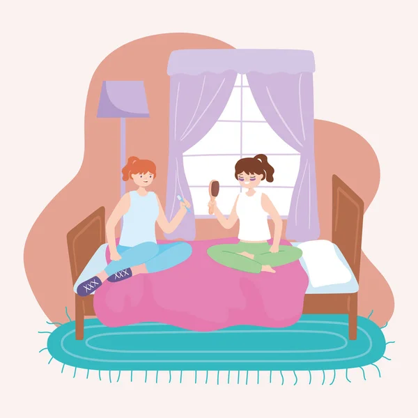 Ragazze adolescenti rilassante in camera da letto — Vettoriale Stock