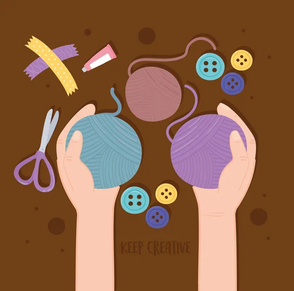 Hands with balls of wool — Stock Vector