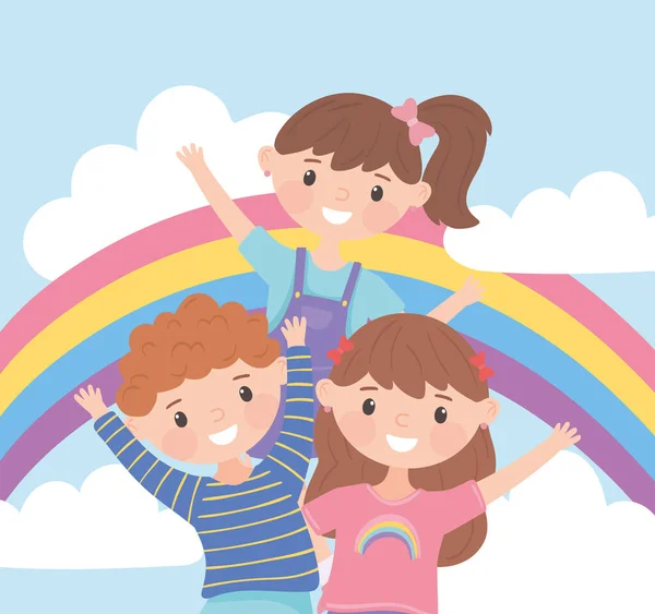 Crianças engraçadas e arco-íris — Vetor de Stock