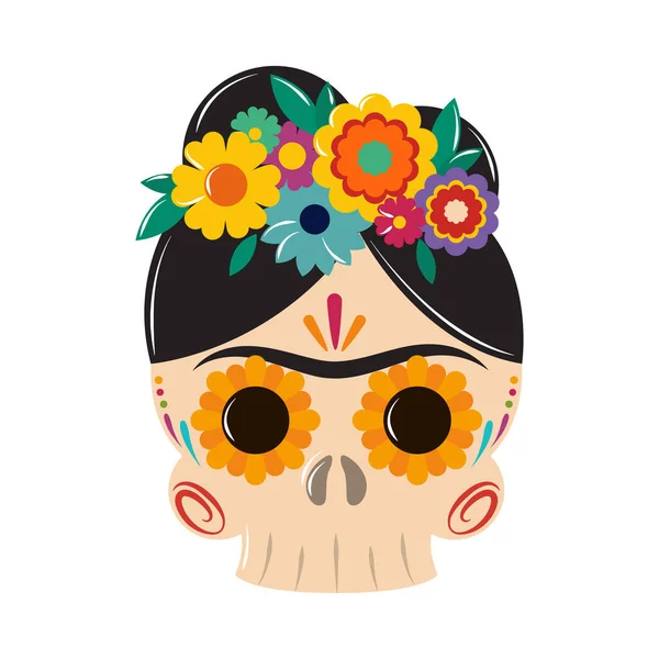Mexican catrina with flowers — Stock Vector