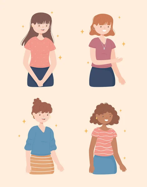 Ensemble de jeunes femmes — Image vectorielle