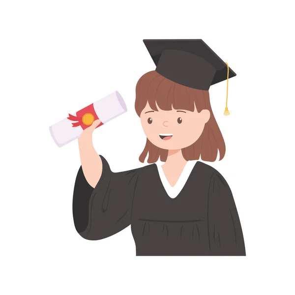 Graduate woman with certificate — Stock Vector