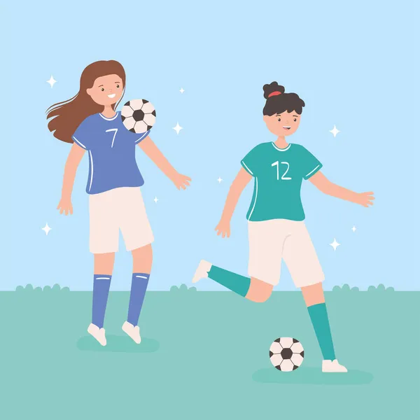 Mulheres de futebol e bola — Vetor de Stock