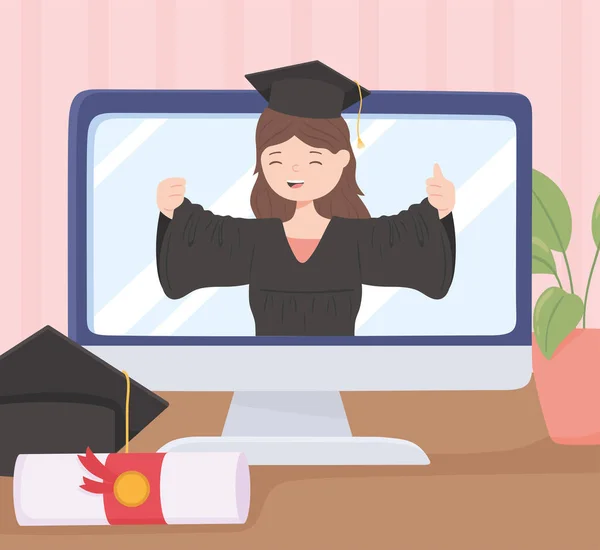 Student virtual graduation — Stock Vector