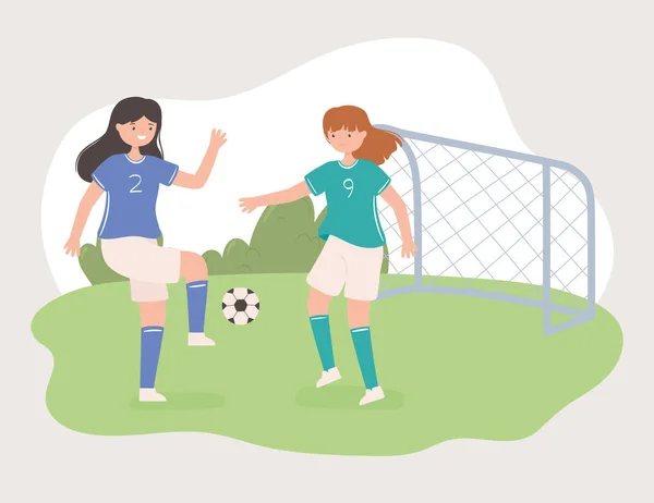 Mulheres jogando futebol — Vetor de Stock