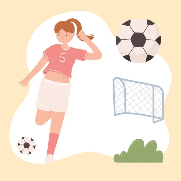 Mujer de fútbol y pelota — Archivo Imágenes Vectoriales