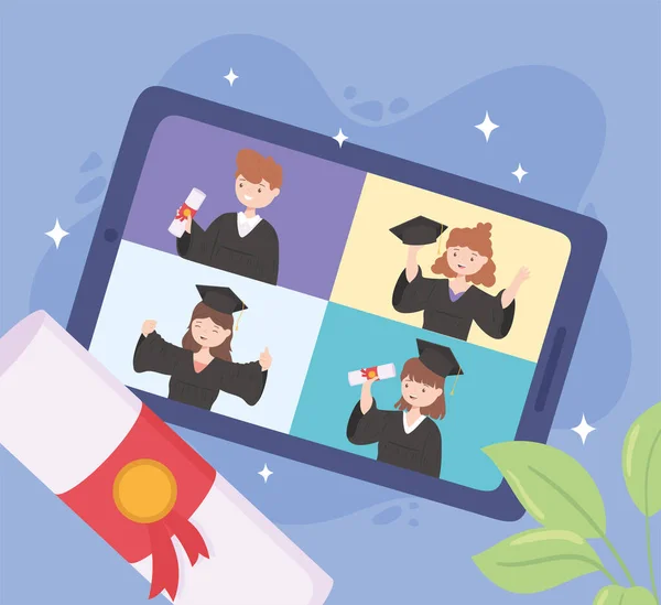Education virtual graduation — Stock Vector