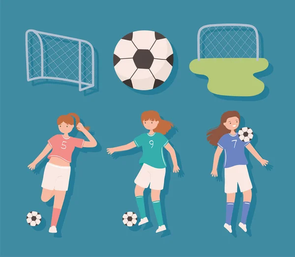 Fútbol iconos femeninos — Vector de stock