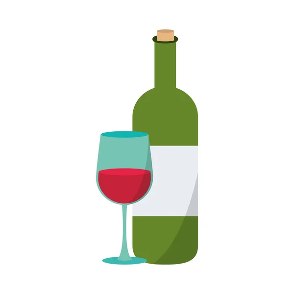 Botella y copa de vino — Vector de stock