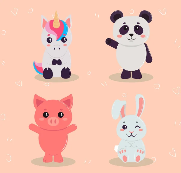 Kawaii animali cartone animato — Vettoriale Stock