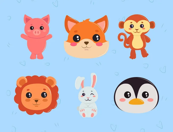 Icônes ensemble animaux kawaii — Image vectorielle