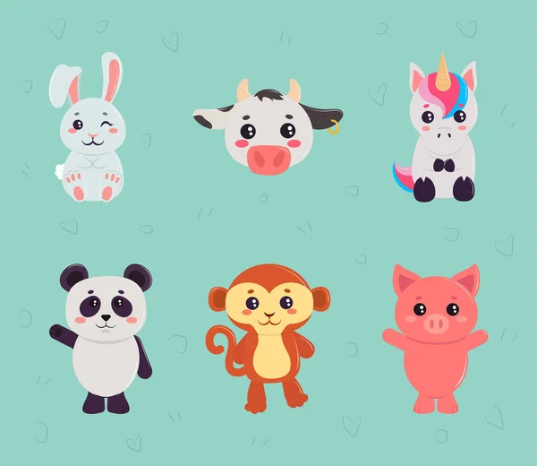 Pequeños animales kawaii — Archivo Imágenes Vectoriales