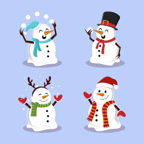 Schattige sneeuwpop pictogrammen — Stockvector