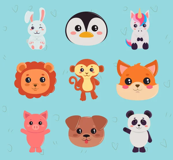 Schattige kawaii dieren — Stockvector