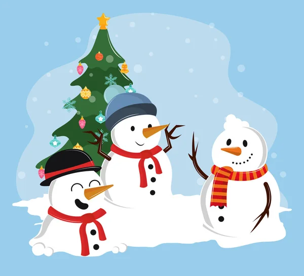 Groep sneeuwman kerst — Stockvector