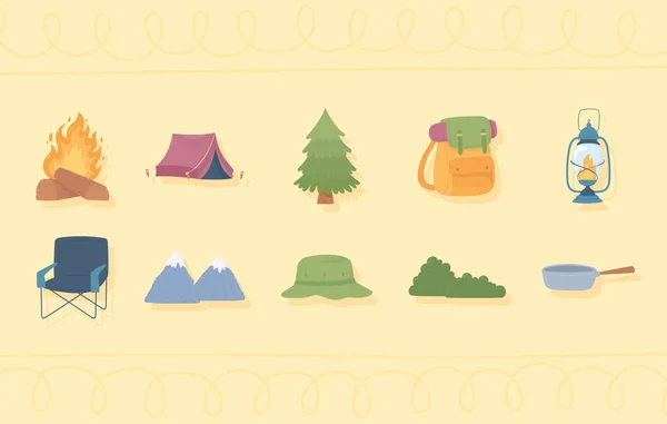 Ensemble icône de camping — Image vectorielle