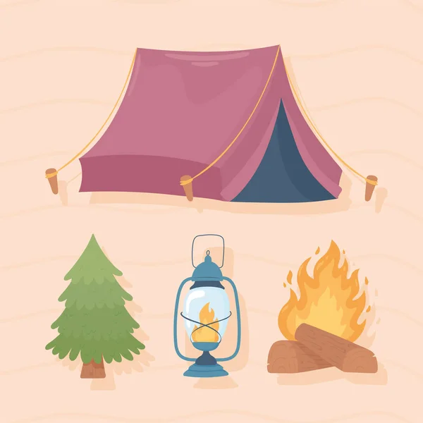 Ikoner set camping — Stock vektor