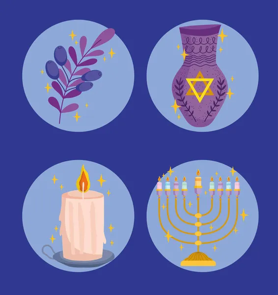 Iconos tradición hanukkah — Vector de stock