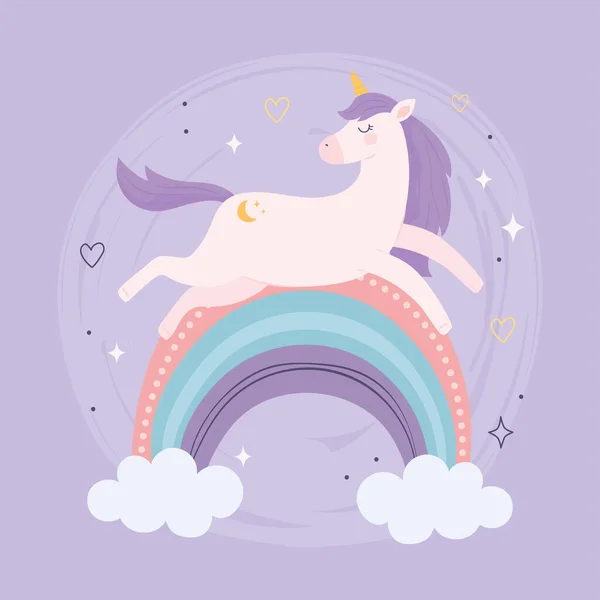 Unicornio sobre arco iris — Vector de stock