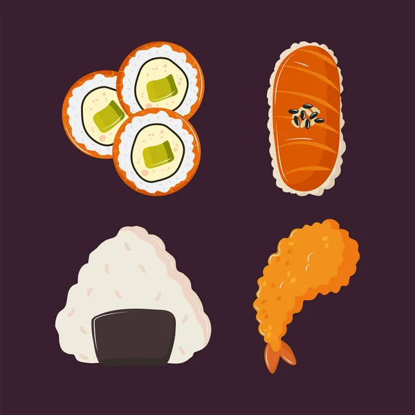 Iconos de comida japonesa — Vector de stock